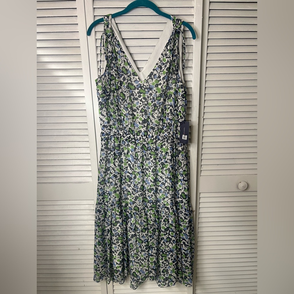 Tommy Hilfiger Floral V-Neck Sleeveless Midi Dress - Blue & Green Size 12